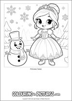 Free printable princess themed colouring page of a princess. Colour in Princess Tessa.