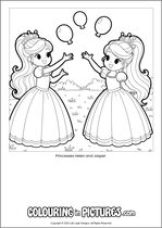 Free printable princess themed colouring page of a princess. Colour in Princesses Helen and Jasper.