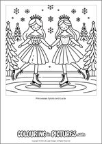 Free printable princess themed colouring page of a princess. Colour in Princesses Sylvia and Lucie.